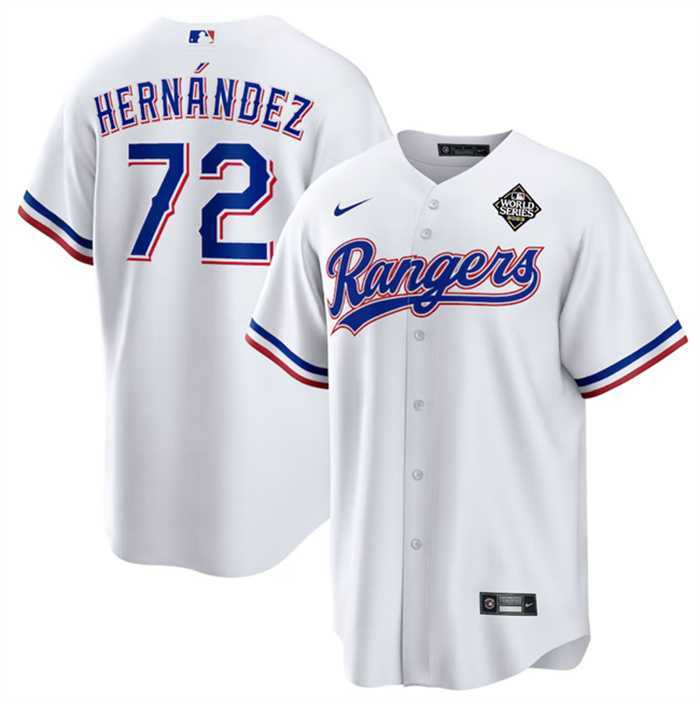 Men%27s Texas Rangers #72 Jonathan Hernandez White 2023 World Series Stitched Baseball Jersey Dzhi->golden state warriors->NBA Jersey